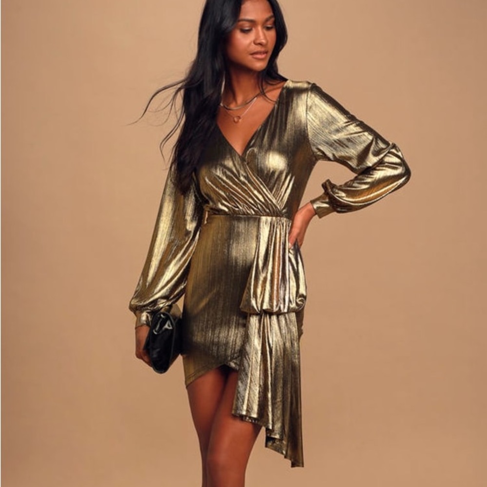 Lulu’s Outshining Moment Gold Metallic Bodycon Mini Dress